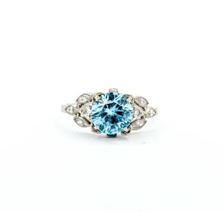 Ring Milgrain .33ctw Marquise & Round Diamonds 1.75ct Blue Zircon 900pt 7.5x7.7mm Sz7 3.9g 225040077