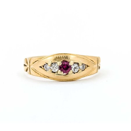 Ring .16ctw Mine Cut Diamonds .12ctw Ruby 18ky 7mm Sz9.5 3.5g 225040085