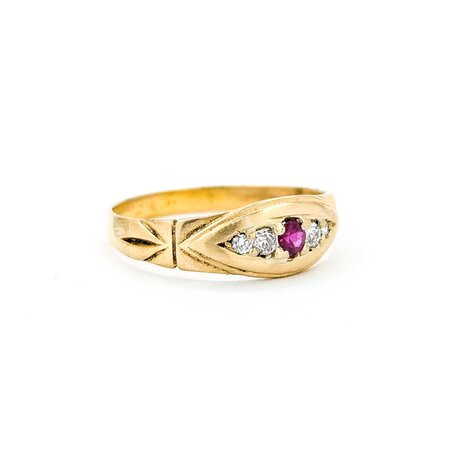 Ring .16ctw Mine Cut Diamonds .12ctw Ruby 18ky 7mm Sz9.5 3.5g 225040085
