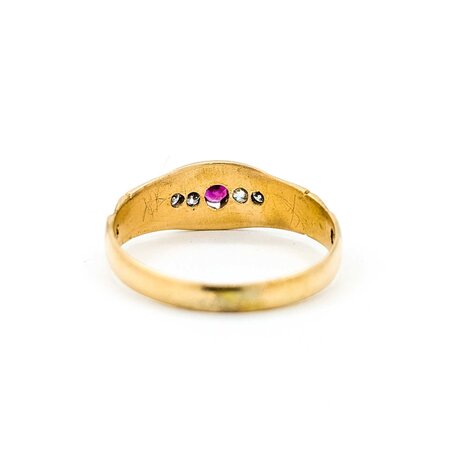 Ring .16ctw Mine Cut Diamonds .12ctw Ruby 18ky 7mm Sz9.5 3.5g 225040085