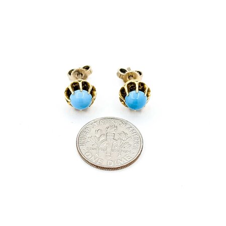 Earrings Screwback Stud 6mm Turquoise 14ky 9mm 3.7g 225040098