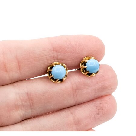 Earrings Screwback Stud 6mm Turquoise 14ky 9mm 3.7g 225040098