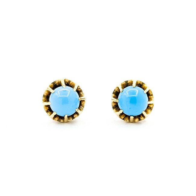 Earrings Screwback Stud 6mm Turquoise 14ky 9mm 3.7g 225040098