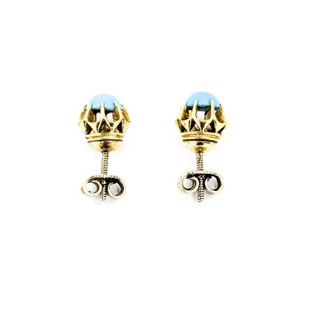 Earrings Screwback Stud 6mm Turquoise 14ky 9mm 3.7g 225040098