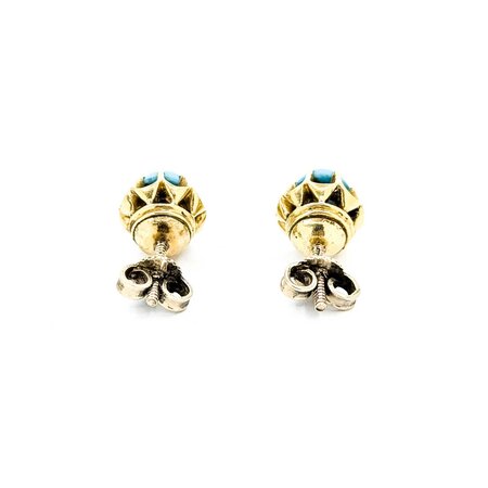 Earrings Screwback Stud 6mm Turquoise 14ky 9mm 3.7g 225040098