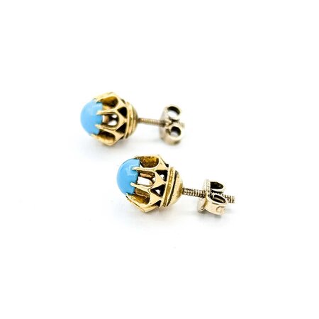 Earrings Screwback Stud 6mm Turquoise 14ky 9mm 3.7g 225040098