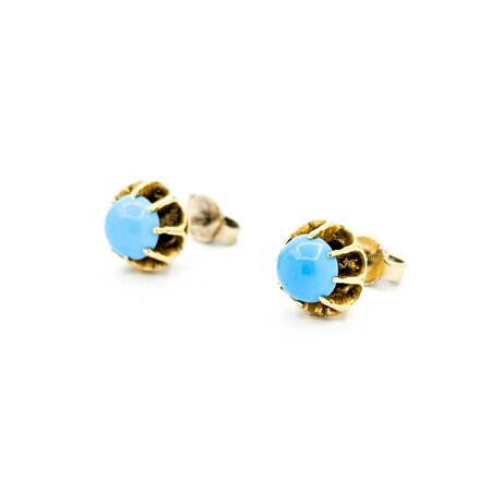 Earrings Screwback Stud 6mm Turquoise 14ky 9mm 3.7g 225040098