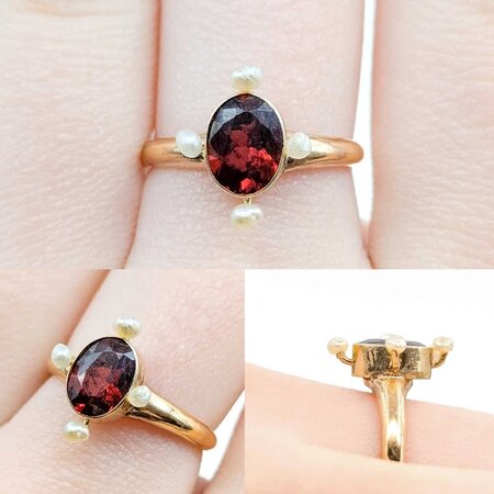 Ring 1.25ct Garnet 2.75mm Seed Pearls 10ky 13.5x10.5mm Sz7 2.1g 225040086