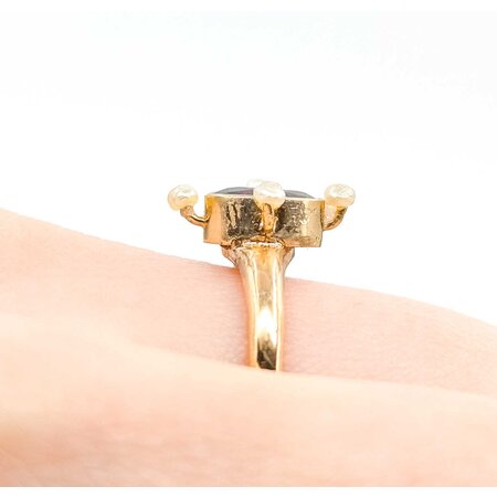 Ring 1.25ct Garnet 2.75mm Seed Pearls 10ky 13.5x10.5mm Sz7 2.1g 225040086