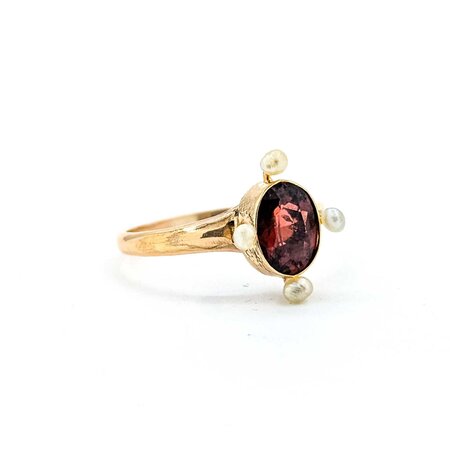 Ring 1.25ct Garnet 2.75mm Seed Pearls 10ky 13.5x10.5mm Sz7 2.1g 225040086