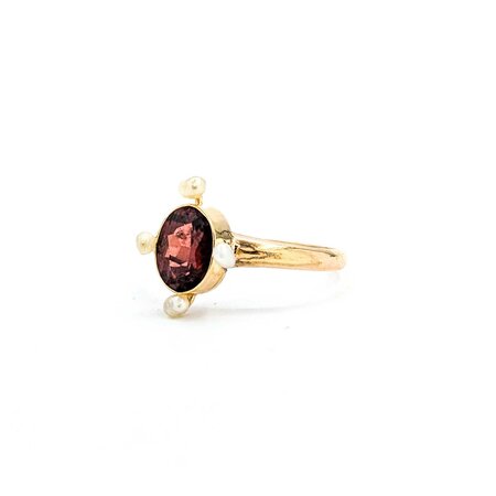 Ring 1.25ct Garnet 2.75mm Seed Pearls 10ky 13.5x10.5mm Sz7 2.1g 225040086