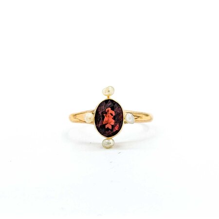 Ring 1.25ct Garnet 2.75mm Seed Pearls 10ky 13.5x10.5mm Sz7 2.1g 225040086