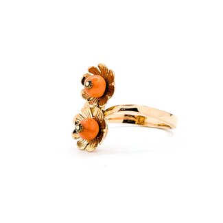 Ring Double Flower 4.8mm Coral 14ky 18mm Sz7.5 4.6g 225040070