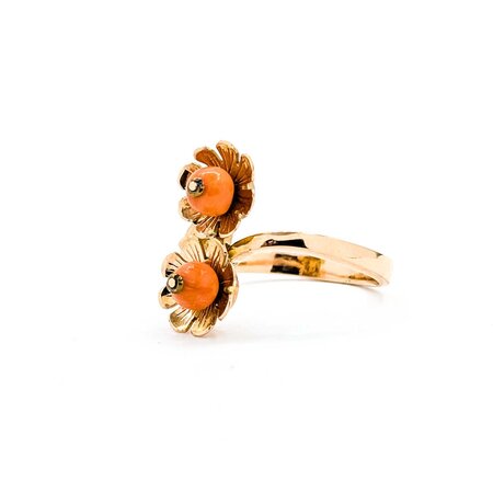 Ring Double Flower 4.8mm Coral 14ky 18mm Sz7.5 4.6g 225040070