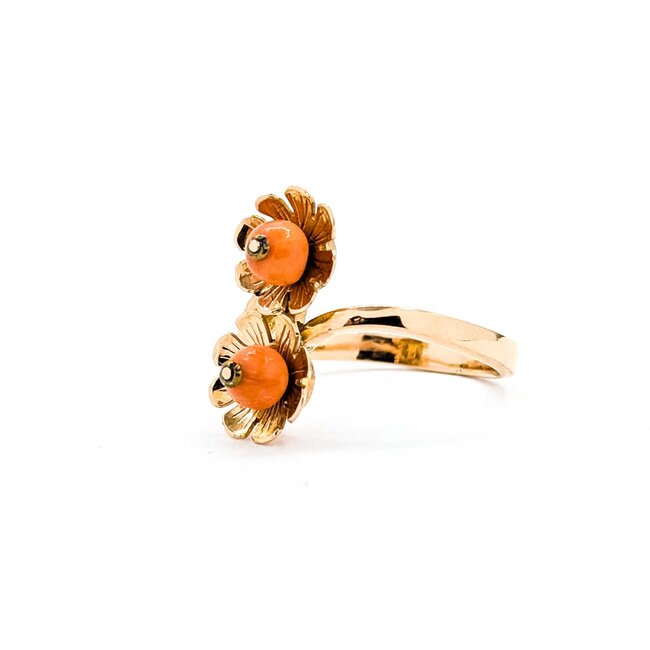 Ring Double Flower 4.8mm Coral 14ky 18mm Sz7.5 4.6g 225040070