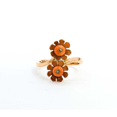 Ring Double Flower 4.8mm Coral 14ky 18mm Sz7.5 4.6g 225040070