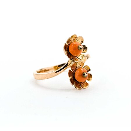 Ring Double Flower 4.8mm Coral 14ky 18mm Sz7.5 4.6g 225040070