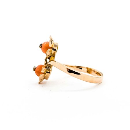 Ring Double Flower 4.8mm Coral 14ky 18mm Sz7.5 4.6g 225040070