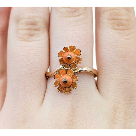 Ring Double Flower 4.8mm Coral 14ky 18mm Sz7.5 4.6g 225040070