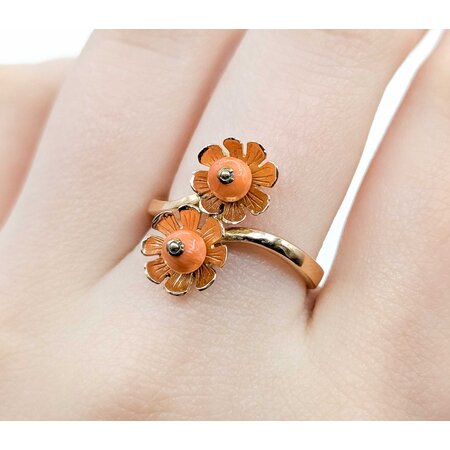 Ring Double Flower 4.8mm Coral 14ky 18mm Sz7.5 4.6g 225040070