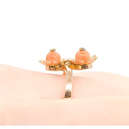 Ring Double Flower 4.8mm Coral 14ky 18mm Sz7.5 4.6g 225040070