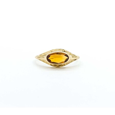 Ring Bezel Set Filigree 1ct Cabochon Citrine 14ky 7.5mm Sz6.5 1.5g 225040097