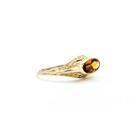 Ring Bezel Set Filigree 1ct Cabochon Citrine 14ky 7.5mm Sz6.5 1.5g 225040097