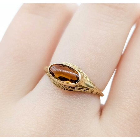 Ring Bezel Set Filigree 1ct Cabochon Citrine 14ky 7.5mm Sz6.5 1.5g 225040097