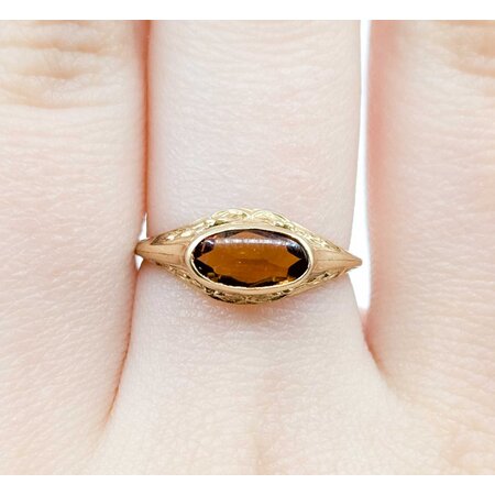 Ring Bezel Set Filigree 1ct Cabochon Citrine 14ky 7.5mm Sz6.5 1.5g 225040097