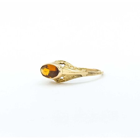 Ring Bezel Set Filigree 1ct Cabochon Citrine 14ky 7.5mm Sz6.5 1.5g 225040097
