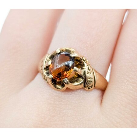 Ring Solitaire 1.75ct Cabochon Citrine 10ky 12.7mm Sz9.5 5.1g 225040079