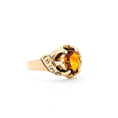 Ring Solitaire 1.75ct Cabochon Citrine 10ky 12.7mm Sz9.5 5.1g 225040079
