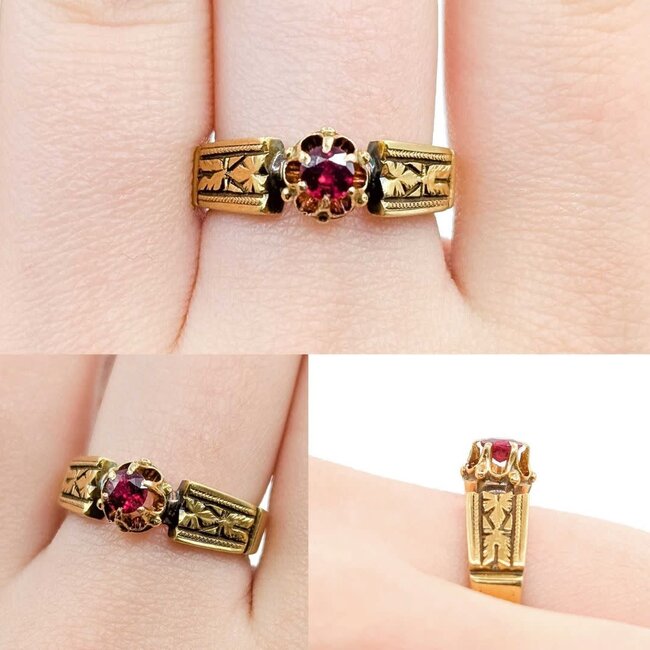 Ring Milgrain .31ct Ruby 18ky 6mm Sz7 5.2g 125040049