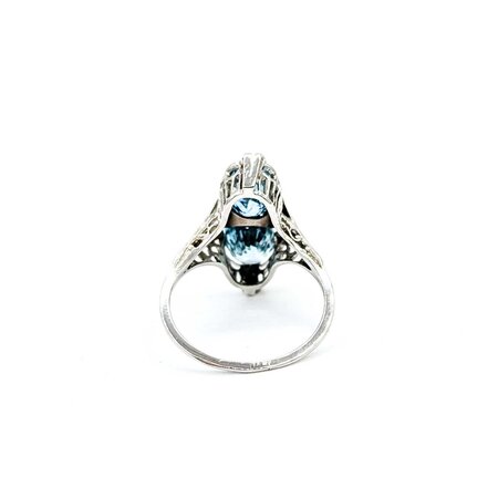 Ring Filigree .02ctw Round Diamond 5ctw Blue Zircon 14kw 17.5x8mm Sz5 2.5g 125040048