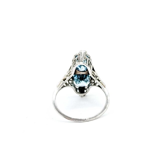 Ring Filigree .02ctw Round Diamond 5ctw Blue Zircon 14kw 17.5x8mm Sz5 2.5g 125040048