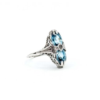 Ring Filigree .02ctw Round Diamond 5ctw Blue Zircon 14kw 17.5x8mm Sz5 2.5g 125040048