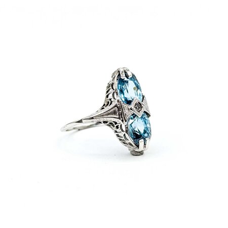 Ring Filigree .02ctw Round Diamond 5ctw Blue Zircon 14kw 17.5x8mm Sz5 2.5g 125040048