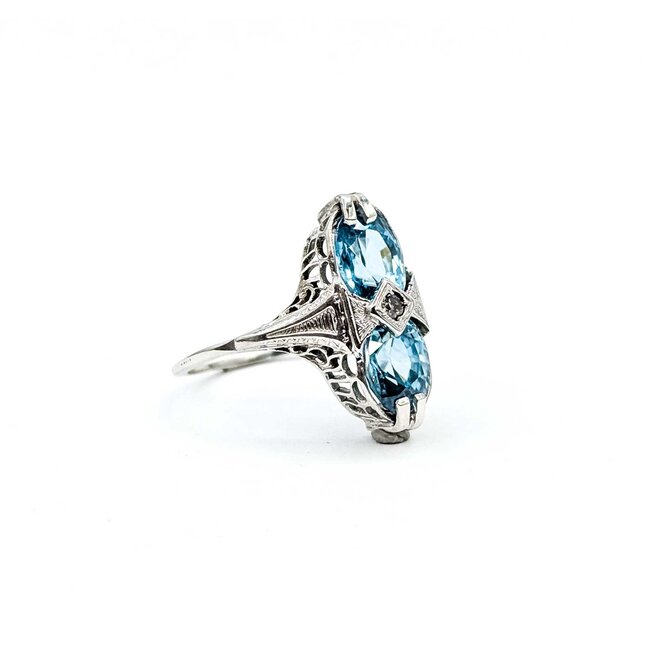 Ring Filigree .02ctw Round Diamond 5ctw Blue Zircon 14kw 17.5x8mm Sz5 2.5g 125040048