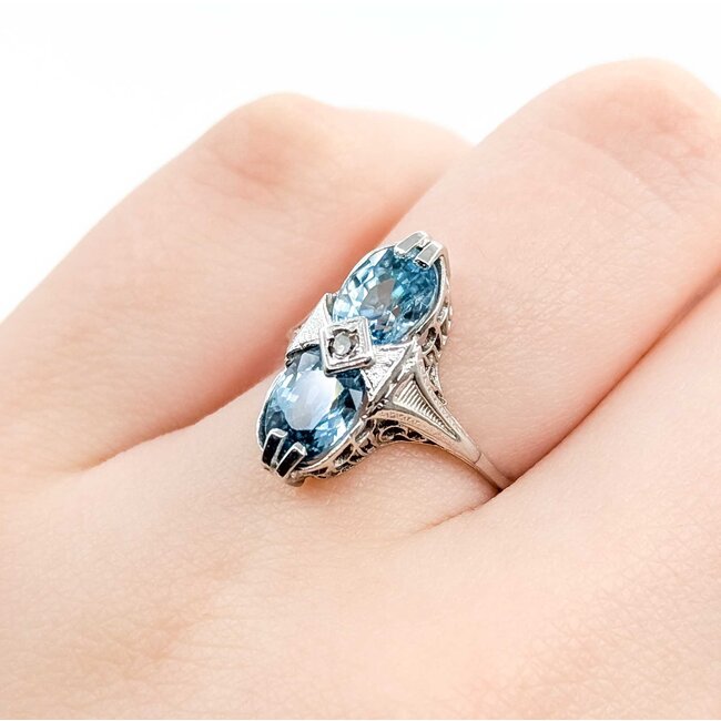 Ring Filigree .02ctw Round Diamond 5ctw Blue Zircon 14kw 17.5x8mm Sz5 2.5g 125040048