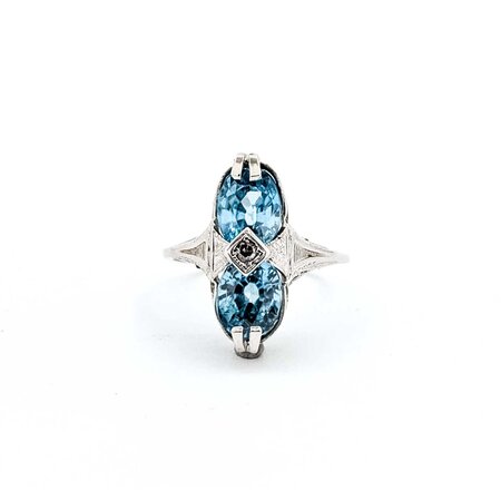 Ring Filigree .02ctw Round Diamond 5ctw Blue Zircon 14kw 17.5x8mm Sz5 2.5g 125040048