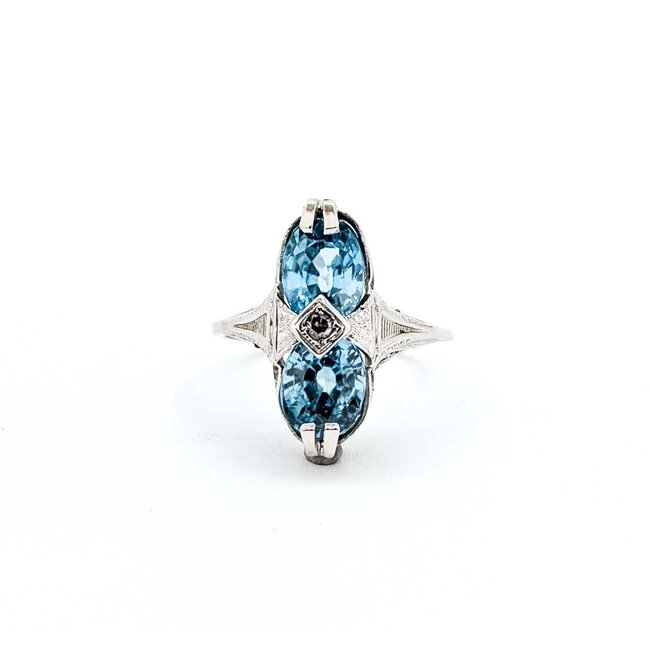 Ring Filigree .02ctw Round Diamond 5ctw Blue Zircon 14kw 17.5x8mm Sz5 2.5g 125040048
