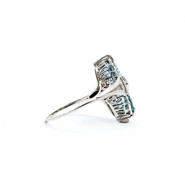 Ring Filigree .02ctw Round Diamond 5ctw Blue Zircon 14kw 17.5x8mm Sz5 2.5g 125040048