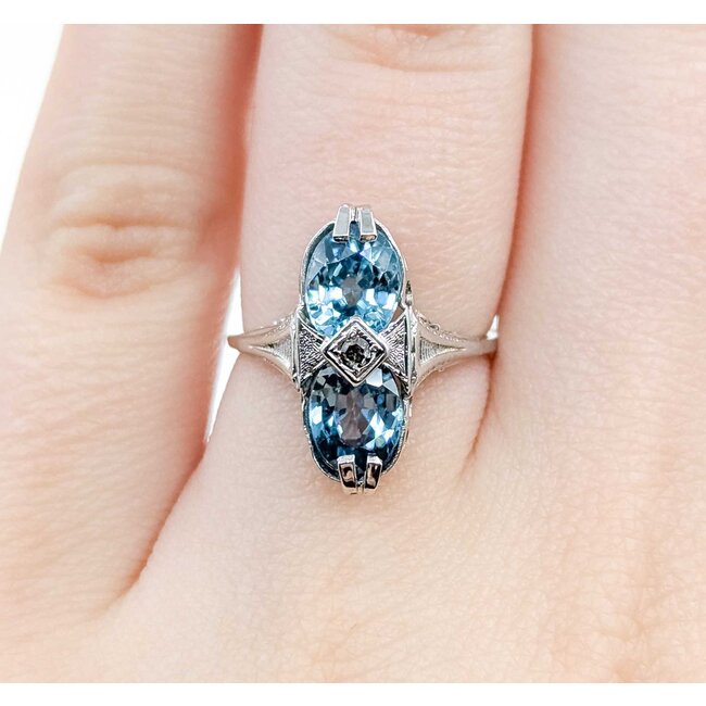 Ring Filigree .02ctw Round Diamond 5ctw Blue Zircon 14kw 17.5x8mm Sz5 2.5g 125040048