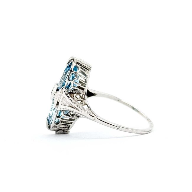 Ring Filigree .02ctw Round Diamond 5ctw Blue Zircon 14kw 17.5x8mm Sz5 2.5g 125040048