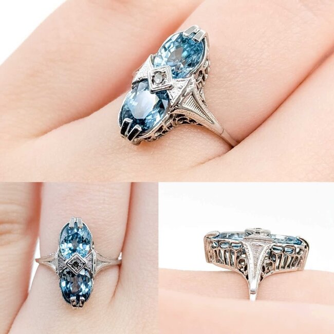 Ring Filigree .02ctw Round Diamond 5ctw Blue Zircon 14kw 17.5x8mm Sz5 2.5g 125040048