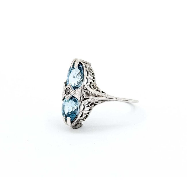 Ring Filigree .02ctw Round Diamond 5ctw Blue Zircon 14kw 17.5x8mm Sz5 2.5g 125040048