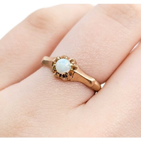 Ring Solitaire .25ct Cabochon Opal 10ky 6.5mm Sz5.25 1.9g 225040096