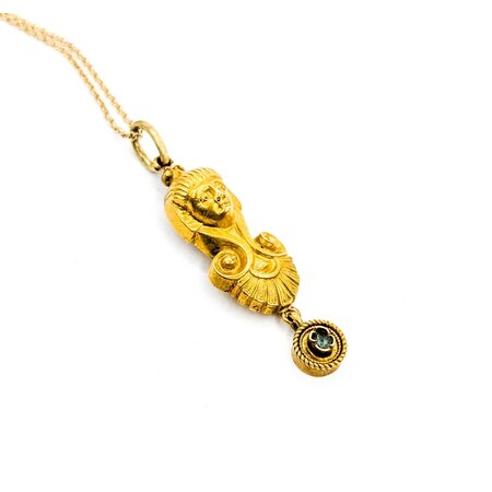 Pendant Egyptian Revival .04ct Emerald 18ky/14ky 16.5" 1.6x.4" 4.6g 225040065