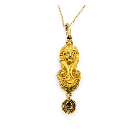Pendant Egyptian Revival .04ct Emerald 18ky/14ky 16.5" 1.6x.4" 4.6g 225040065