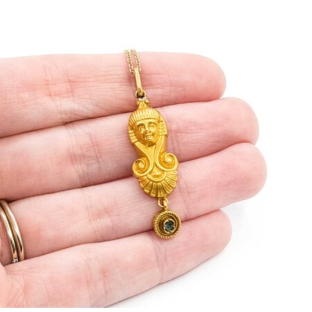 Pendant Egyptian Revival .04ct Emerald 18ky/14ky 16.5" 1.6x.4" 4.6g 225040065